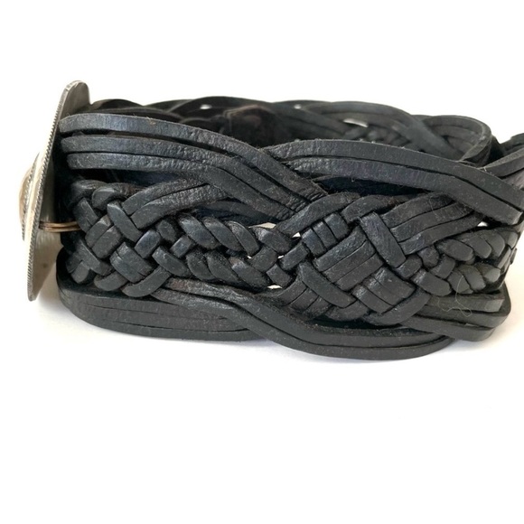 Chico’s wide Black Braided Leather Belt with Silver and Gold Buckle main image 5